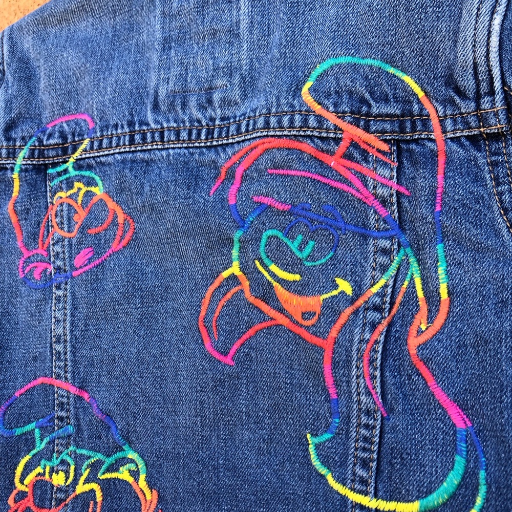 the Smurfs/GAP Kids Rainbow jean jacket sz 6-7 years Small S unique girls coat 🌈 - Picture 6 of 11
